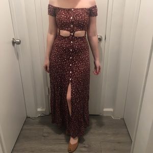 ❌SOLD❌ Floral Boho Reverse Maxi Dress with Cutouts